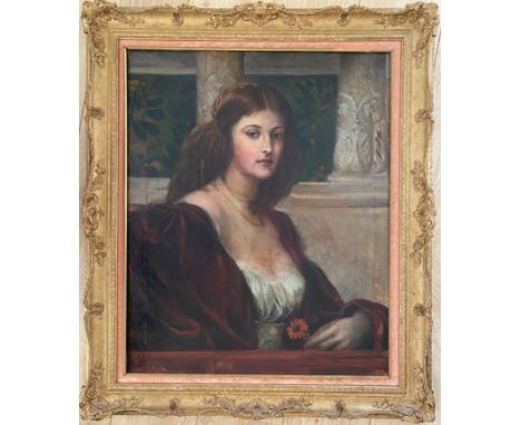 Pre Raphaelite Oil on canvas. “Portrait of a Woman”. Measures 58cm x 72cm.Condition Report – Seems to have been extended. Pai
