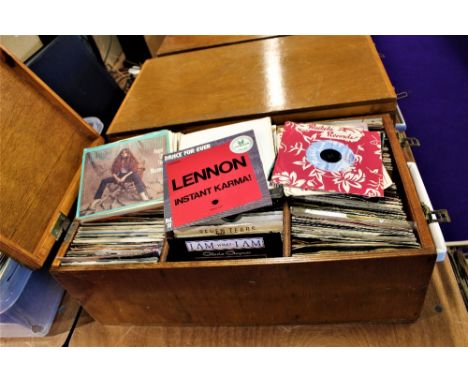 A large wooden case bespoke case [ the case alone is a nice item ] of 7' singles - ex dj collection from the 60's to the 90's
