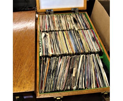 A large wooden case bespoke case [ the case alone is a nice item ] of 7' singles - ex dj collection from the 60's to the 90's