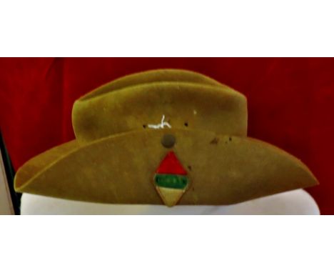 World War II Australian Slouch Cap dated 1943 size 6⅞ with rare Cloth patch (Red, Green and White)