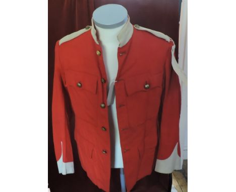 Worcester Regiment post 1902 Officer's Serge Scarlet Tunic with breast pockets.  White facings.. 1 button replaced with HMS W