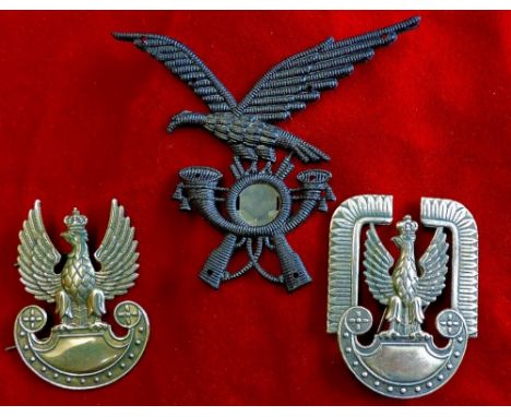 WWII Polish badges (3) Polish Free army cap badge, Polish Air Force and later rubber type cap badge. Excellent condition 