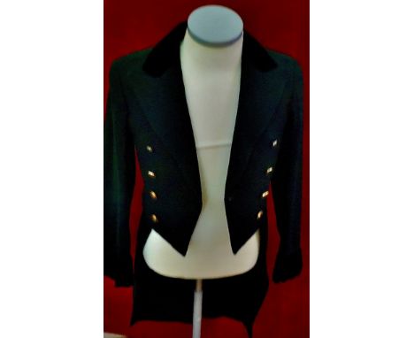Vintage Green velvet Tailcoat with black collar and cuffs and brass buttons. Hunt style