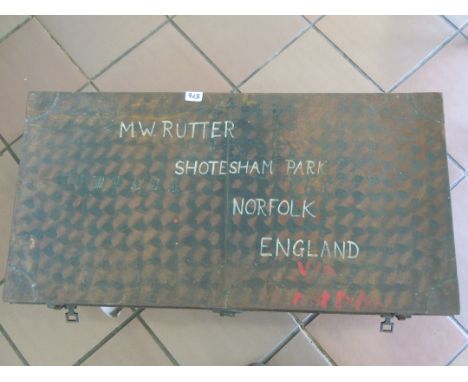 WWII Officer's tin travel trunk (foot locker) in original condition with some light rusting. A scarce trunk.