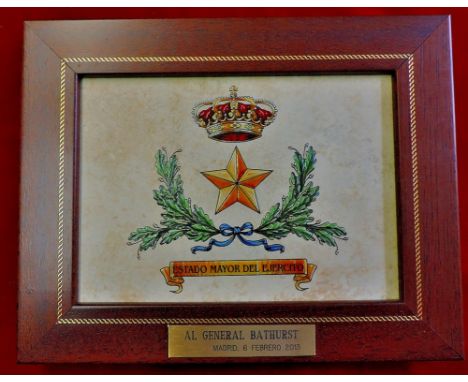 Spanish Mayoral painted tile 'ESTADO MAYOR DEL EJERCITO' as presented to General Bathurst Madrid. 6th February 2013. Lovely i