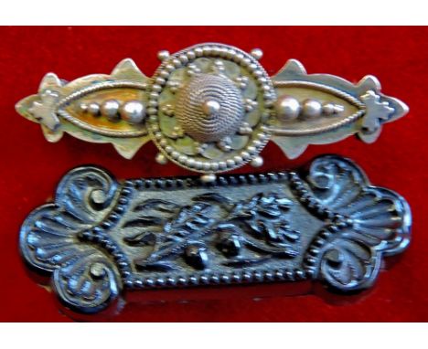 Brooches (2) One black resin brooch and an Birmingham Silver brooch C.1900 fully hall marked with a very nice engine turned d