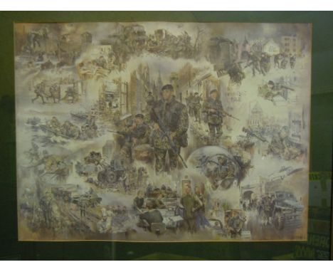 The Army in Northern Ireland'. A fine print - montage of Army activity by Joan Wanklyn (b. 1924) 2' x 2'.
