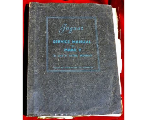 Jaguar Service Manual for Mark V saloon and coupe models 1949-1950. Ring bound A4 sheets as issued, title page and index leaf