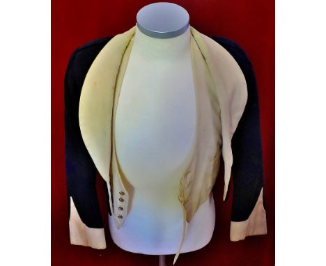 "Officer's Mess jacket, vest and overalls.  Royal Army Service Corps.  Made in 1930, in abeyance 1940."  Black with white sha