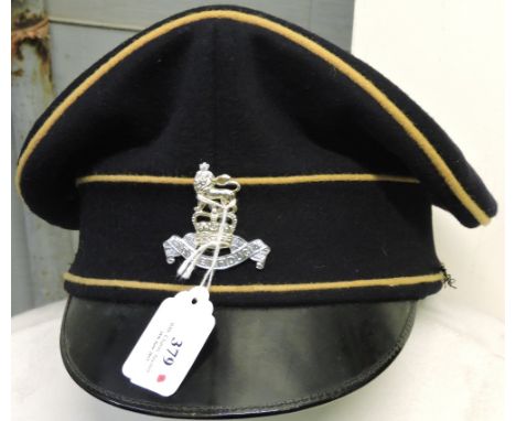 Royal Army Pay Corps. No. 1 Dress peaked cap, dark blue, cream piping, patent peak, Staybrite QEII & R.A.P.C. Cap badge.  Lea