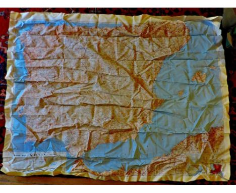 1940 - 50's two sided fabric map of France and Spain. 1:1250,000 scale , marked 'Restricted'