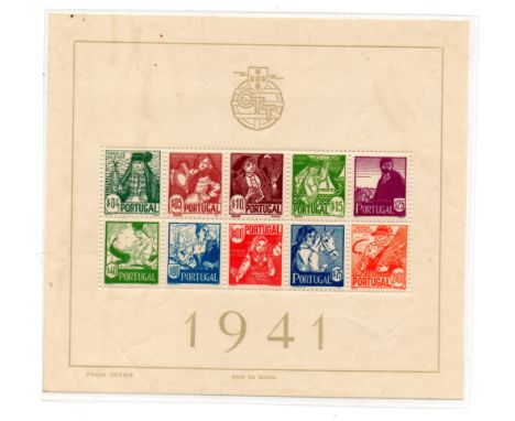 Portugal 1941 National Costumes, fine MUH miniature sheet. SG Cat £250, difficult item, overall fine appearance, has usual sl