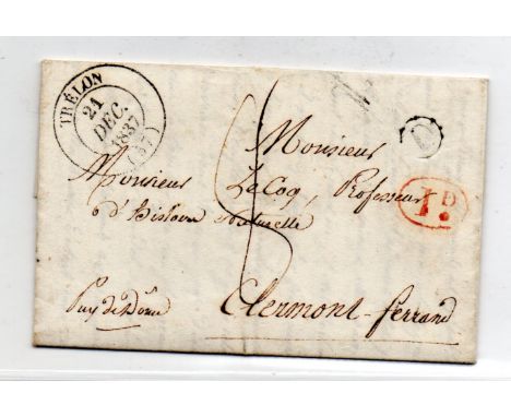 France 1837 Fine entire with detailed contents in immaculate copper print cds Trelon, posted to Clermont-Ferrand with interes