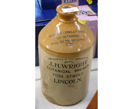 A J H Wright Botanical Brewer Foss Street Lincoln stoneware flagon, 27cm high. (AF)