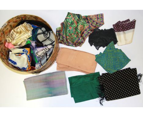 A quantity of vintage silk and other headscarfs.
