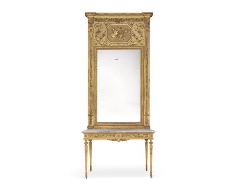 A Swedish giltwood and gilt composition mirror and console table, in late 18th century style, late 19th century, the mirror w