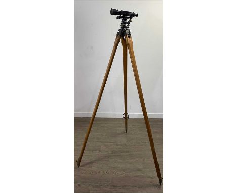 HALL BRO., SURVEYOR'S LEVEL, no. 42977, in fitted case, with tripod stand, also two telescopic surveyor's staffs (one by Stan