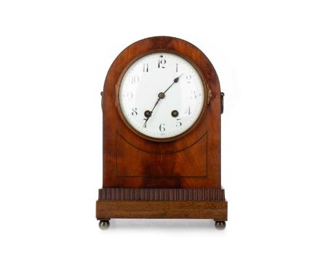 VICTORIAN MAHOGANY MANTEL CLOCK, MID 19TH CENTURY the two train movement striking on a coil, the white enamel dial set with A