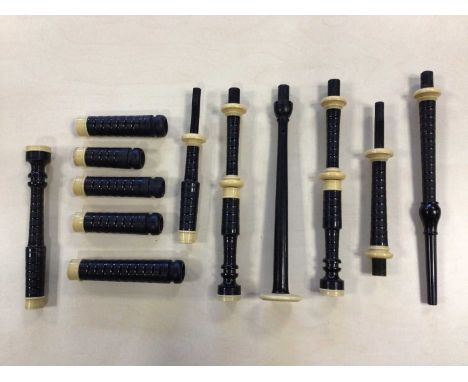 CHARLIE SMITH OF ABERDEEN, HALF SIZED SET OF BAGPIPES, EARLY TO MID-20TH CENTURY  in turned blackwood with ivory ferrules and
