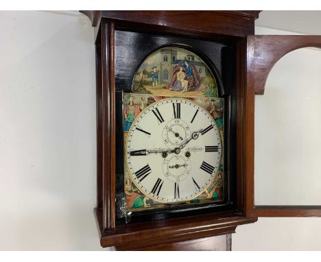 VICTORIAN MAHOGANY LONGCASE CLOCK, with twin train eight day movement, the white enamel dial set with Roman numerals, with su