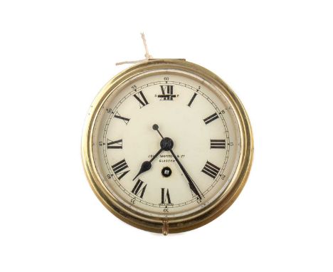 JOHN MORTON & CO. OF GLASGOW, BRASS SHIP'S BULHEAD CLOCK, with single train movement, the white dial set with Roman numerals2