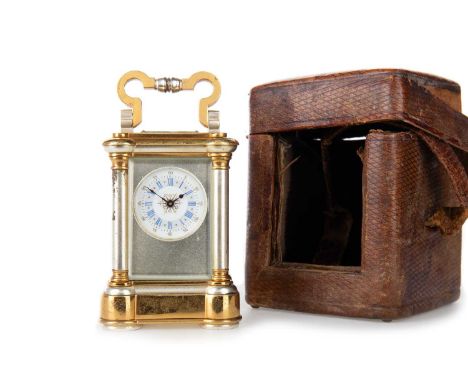 VICTORIAN CARRIAGE CLOCK, of small proportions, with one train movement, the silvered face set with a white enamel dial with 