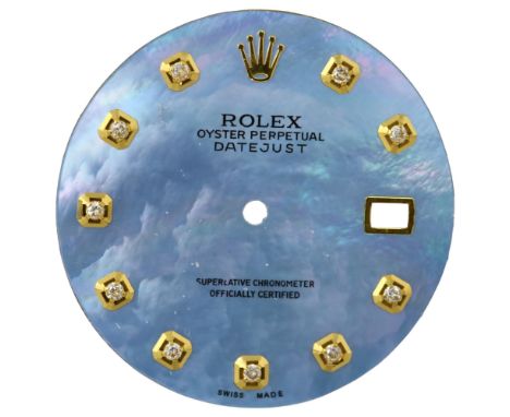 A Custom Rolex Datejust Diamond Dial, black mother-of-pearl dial with round diamond hour markers, diameter 27.8mm

No damage,