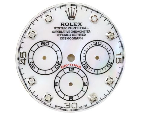 A Custom Rolex Daytona Cosmograph Diamond Dial, white mother of pearl dial with black outlined subsidiary dials and diamond h