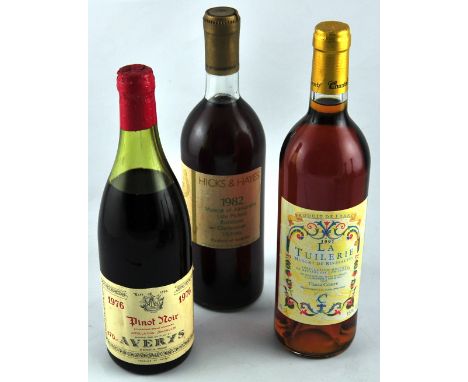 Three bottles of vintage wine including a 1976 Pinot Noir