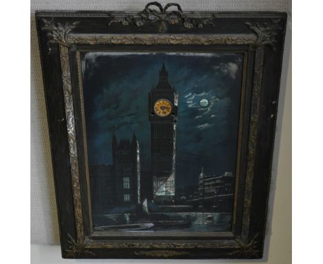 An early 20th century Big Ben clock picture with mother of pearl Inlay, H68cm