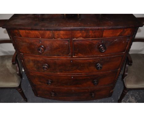 A George IV mahogany bow front five drawer chest, W. 108cm