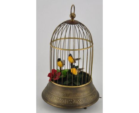An automaton three bird singing bird cage, h:30cm