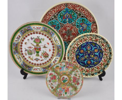 An early 20th Century Chinese Famille Verte plate, Dia. 15.5cm, together with another more recent example, and two Persian de