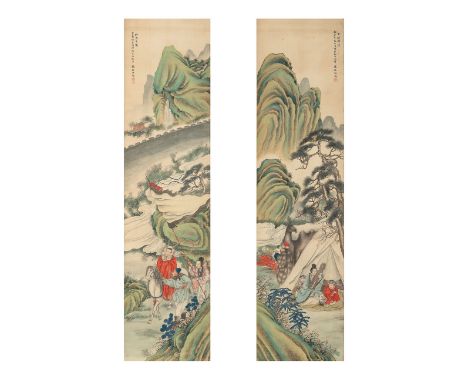 Kou ZhenjiangChina, datiert 1870 (1930)je 103 x 27 / 109,2 x 30,5 cm, R.Die beiden Damen Wang Zhaojun und Cai Wenji. Zwei Gem