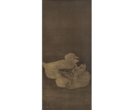 Darstellung eines EntenpaaresChina48,5 x 22 / 64-67 x 37 cm R.Aus dem Nachlass der Sammlung Hans Achim Lorentz (1899-1974)Gut