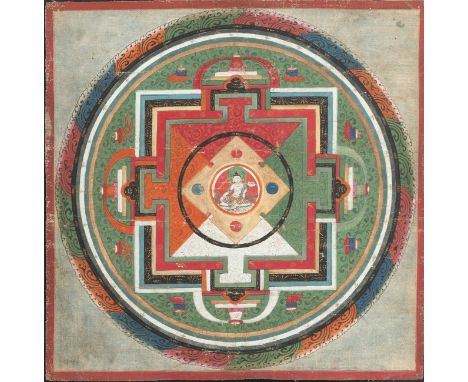 Mandala des LokeshvaraOsttibet, 19. Jh.24,8 x 25 cm / 51,7 x 43,7 cm R.Betrachtet man das Mandala von der Seitenansicht aus, 