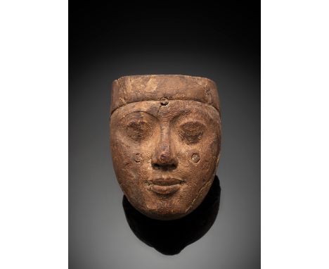 Maske aus HolzÄgypten, wohl  spaete Periode (664-332 v. Chr.) oder frueherH. 17,7 cmSchöne Gesichtsmaske einer Mumie aus Zede