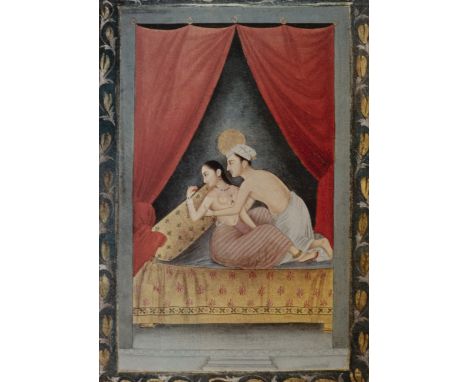 Sechs Miniaturen mit erotischen Darstellungen im Palast und FreienIndien, 20. Jh.max. 26 x 19,5 cm, R.Aus einer alten Bayeris
