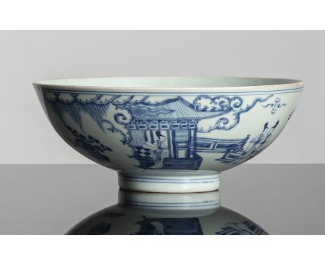 Schale mit unterglasurblauer Dekor einer Figurenszene aus PorzellanChina, Chenghua-Sechszeichenmarke, Kangxi-PeriodeD. 19,5 c