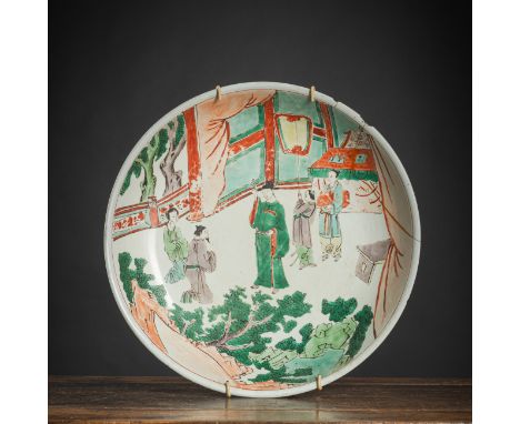 'Wucai'-Schale mit Figurenszene aus PorzellanChina, 17. JhD. 33,7 cmAlte Baden-Badener Privatsammlung, vor 1990 gesammeltZwei