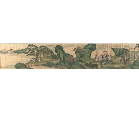 Nach Wen Zhengming - König Wen von Zhou besucht Jiang Ziya am Wei-FlussChina, Qing-Dynastie33 x 328 / 42 x 334 cm R.Tusche un