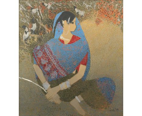 Narayan Shridhar Bendre (1910-1992)Indien, 1975101,5 x 91,5 cm o. R.Shepherdess, Öl auf Leinwand, gerahmt, unten rechts signi