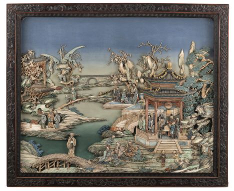 Kaiserliches Reliefbild aus Lack und Elfenbein und Bein in einem HartholzrahmenChina, Qianlong-Periode74 x 91 cm / 89 x 105 c