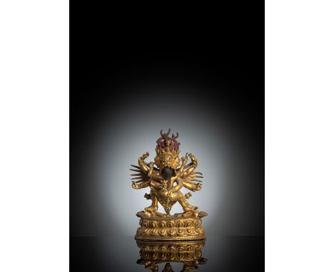 Feuervergoldete Bronze des Hayagriva in yab-yumTibetH. 30,9 cmAus einer deutschen Privatsammlung, um 2000 erworbenMinim. best