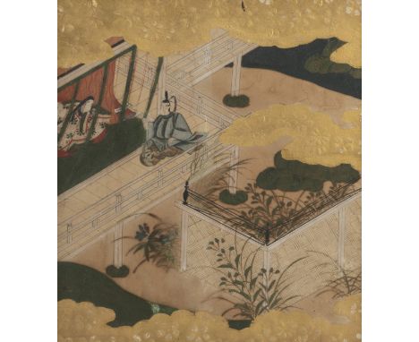 Albumblatt mit Genji Monogatari. Tusche, Farben und Gold auf PapierJapan, Edo-Periode25,5 x 22,5 cm (47,5 x 37 cm R.)Aus eine
