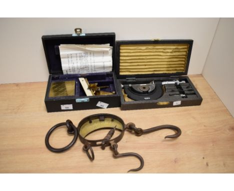 A 19th/20th Century fur trade hide scale, a Moore &amp; Wright micrometer, and a set of balance scales