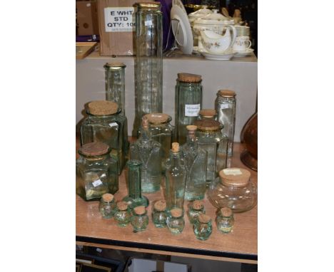 An assorted collection of vintage glass storage jars, to include spaghetti jars and spice jars