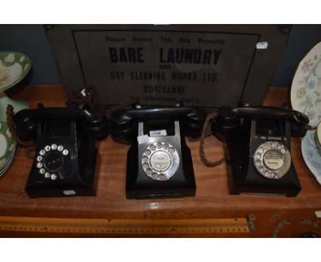 Three vintage mid century rotary dial telephones, having been converted.