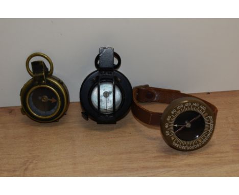 A First World War Werner's Pattern military compass, and two other compasses, to include a US Army Corps of Engineers compass
