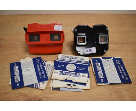 Two vintage Viewmaster Stereoscopes and a selection of slides.
